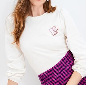 Loft | Love Hearts Embroidered Balloon Long Sleeve Top